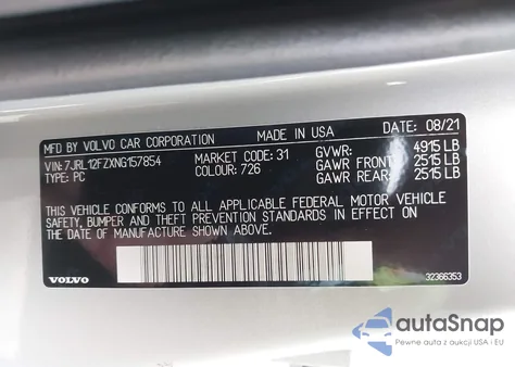2022 Volvo S60 B5 Inscription/B5 Momentum z USA, uszkodzony, nr VIN 7JRL12FZXNG157854